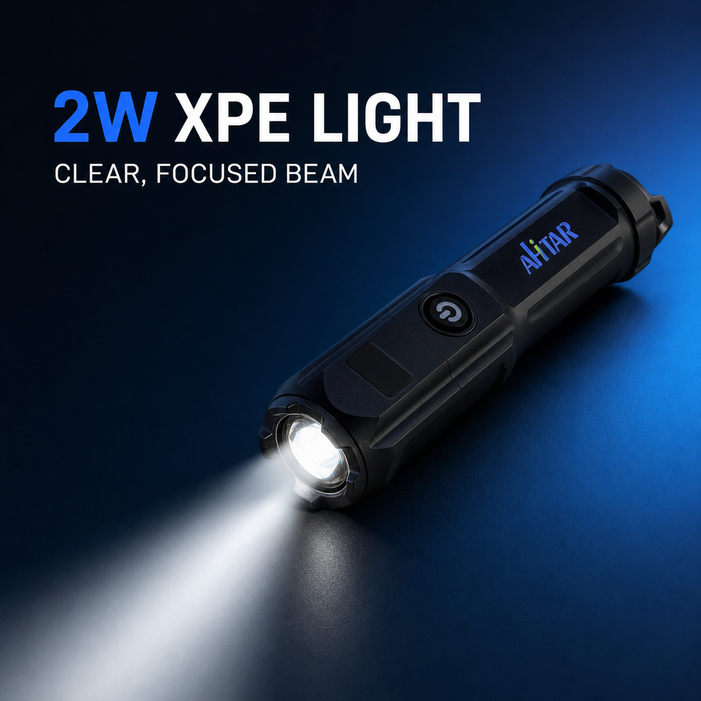 AHTAR Compact LED Flashlight – 140 Lumens, Zoomable