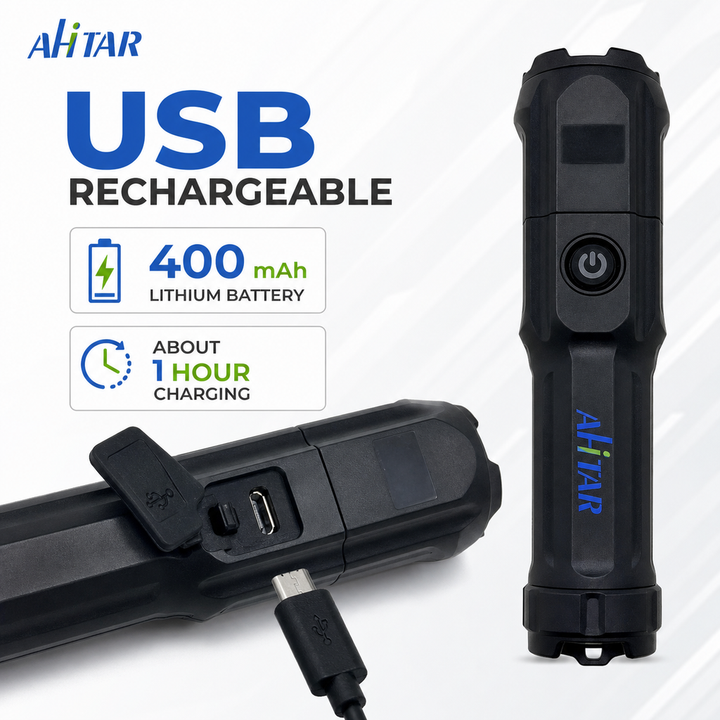 AHTAR Compact LED Flashlight – 140 Lumens, Zoomable