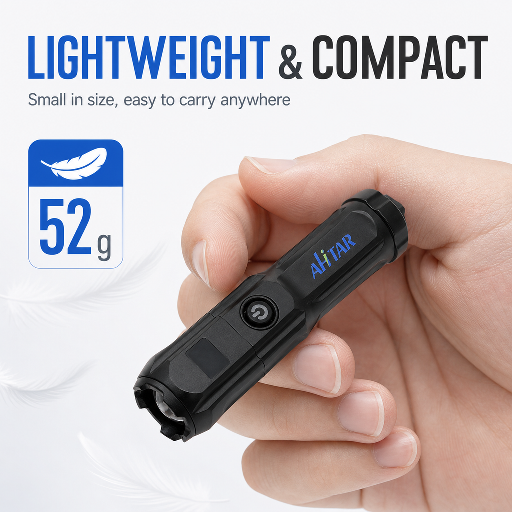AHTAR Compact LED Flashlight – 140 Lumens, Zoomable