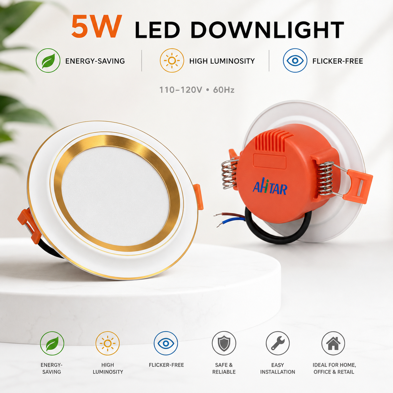 AHTAR 5/6-Inch LED Recessed Light Trim – 750 Lumens, 5 CCT