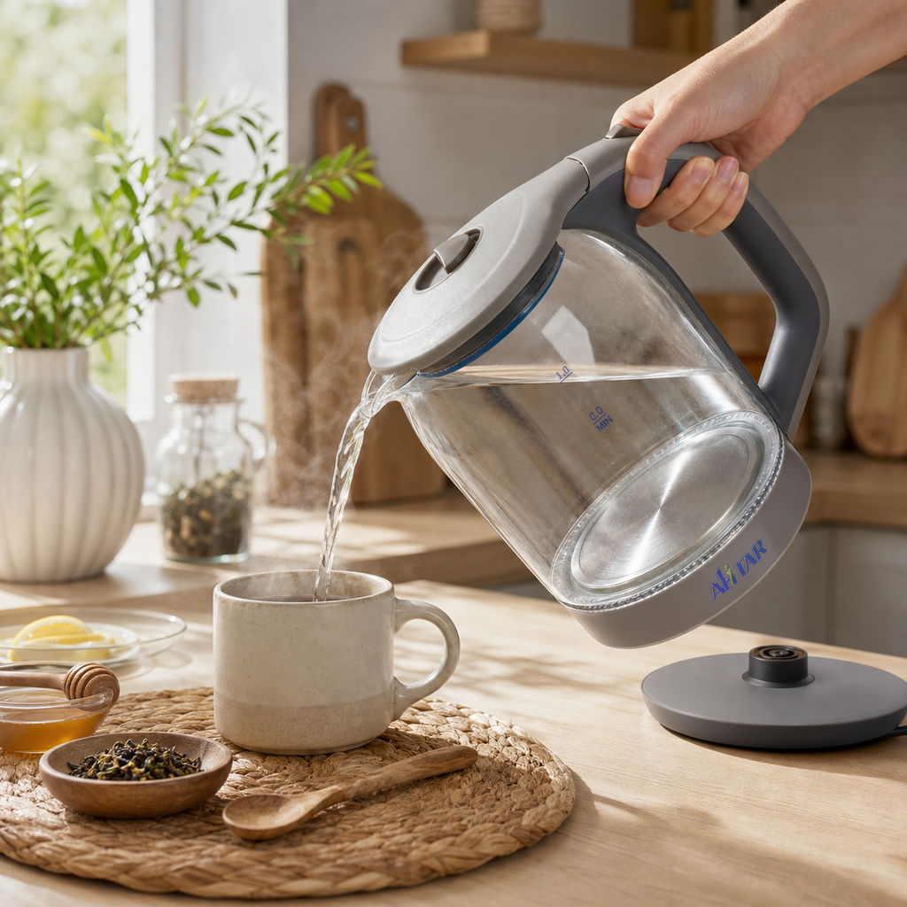 AHTAR 1.7L Glass Electric Kettle – 1500W, Auto Shut-Off