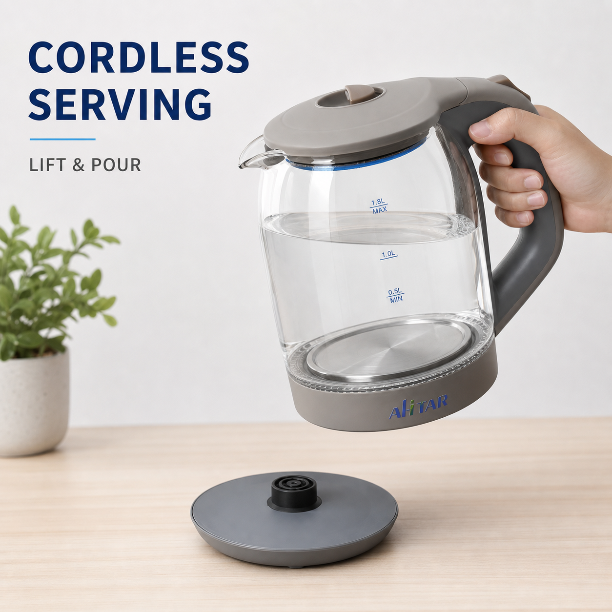 AHTAR 1.7L Glass Electric Kettle – 1500W, Auto Shut-Off